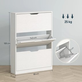 Móvel para Calçado, 80 x 17 x 108 cm, 3 Gavetas Basculantes, Branco
