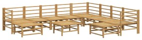 11 pcs conj. lounge de jardim bambu c/ almofadões cinza-claro