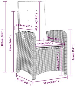 Cadeiras jardim reclináveis 2pcs c/ almofadões vime cinza claro