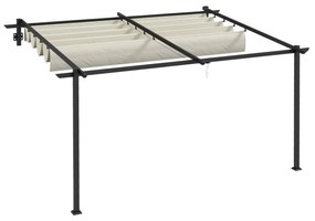 Pérgola de Parede 4x3 m Pérgola de Jardim com Teto Retrátil de Poliéster e Estrutura de Aço Creme e Cinza Escuro