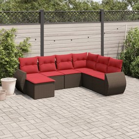vidaXL 7 pcs conjunto de sofás jardim c/ almofadões vime PE castanho