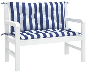 Almofadões p/ banco jardim 2 pcs 100x50x7 cm tecido azul/branco