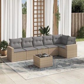7 pcs conjunto de sofás p/ jardim com almofadões vime PE bege