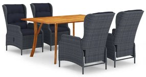 vidaXL 5 pcs conjunto de jantar para jardim cinzento-escuro