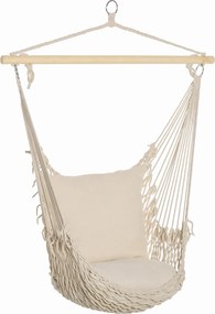 Outsunny Cadeira Suspensa Cadeira Rede Suspensa com 2 Almofadas de Algodão Barra de Madeira para Interior e Exterior 120x90 cm Creme | Aosom Portugal