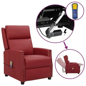 vidaXL Poltrona massagens elevatória couro artificial vermelho tinto
