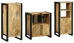 Conjunto de Móveis para Banheiro 3 pcs Madeira de manga maciça