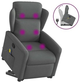 vidaXL Poltrona elevatória de massagens tecido cinzento-escuro