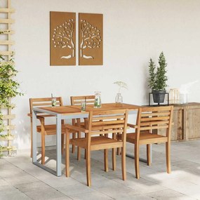 Mesa de Jantar ao Ar Livre vidaXL Cinza 140x80x75 cm Aço e Madeira Sól