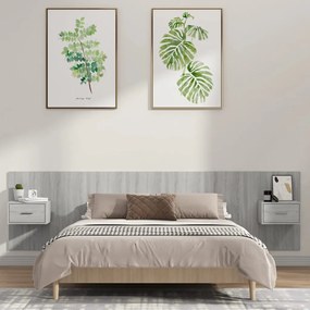 vidaXL Cabeceira cama + armários madeira processada sonoma cinzento