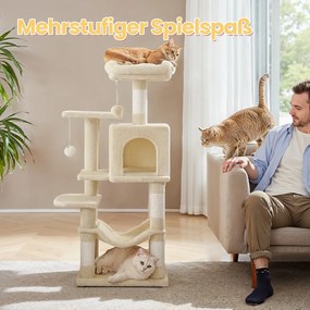 Arranhador para gatos com vários andares 45 x 35 x 112 cm bege