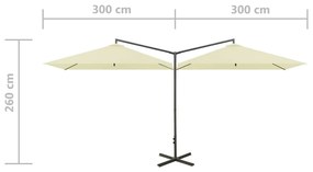 Guarda-sol de jardim duplo com poste de aço 600x300 cm areia