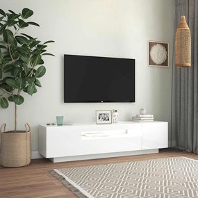 Móvel de TV com luzes LED 160x35x40 cm branco brilhante