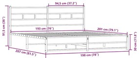 Estrutura de cama sem colchão 193x203cm metal carvalho sonoma