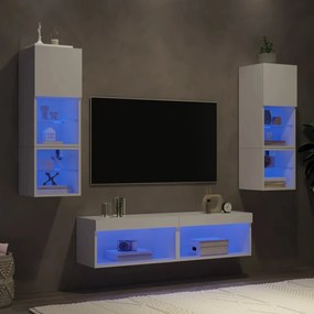 vidaXL 6pcs móveis de parede p/ TV c/ LEDs derivados de madeira branco