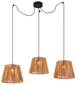 Candeeiro suspenso exterior preto com abajures de corda laranja 3-luzes IP44 - Cava Japandi