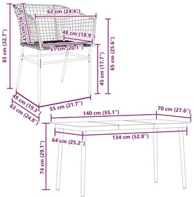 Conjunto de jantar jardim 5 peças vidro vime PE preto