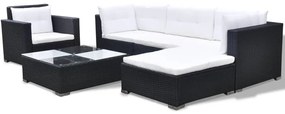 6 pcs conjunto lounge de jardim c/ almofadões vime PE preto