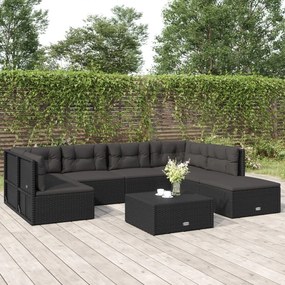 vidaXL 7 pcs conjunto lounge de jardim c/ almofadões vime PE preto