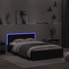 Estrutura de cama com cabeceira e luzes LED 135x190 cm preto