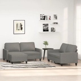 vidaXL 3 pcs conjunto de sofás com almofadões tecido cinzento-escuro