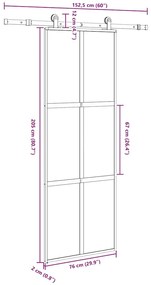 Porta deslizante ferragens 76x205cm vidro temperado/alumínio