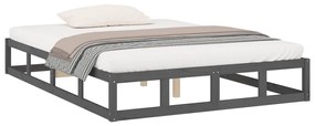 Estrutura de cama casal 135x190 cm 4FT6 madeira maciça cinzento