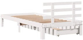 Estrutura de cama com gavetas 75x190 cm pinho maciço branco