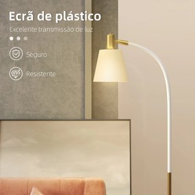 Candeeiro de Pé LED com Altura Ajustável Ecrã Interruptor para Sala de Estar Escritório Quarto 49x21x127-160 cm Branco e Dourado