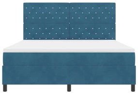 Cama Box Spring com Colchão e LED Azul Escuro 180x200 cm Veludo