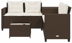 Sofá de jardim forma de L c/ mesa e almofadões vime PE castanho