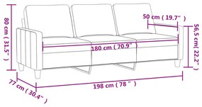 Sofá de 3 lugares 180 cm couro artificial cor creme