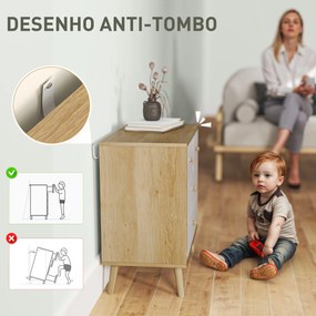 Comoda de 4 Gavetas com Puxadores de Madeira Cómoda Estreita para Sala Corredor 60x35x65 cm Madeira e Branco