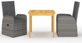3 pcs conjunto de jantar para jardim cinzento