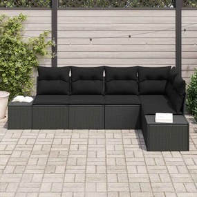 Conjunto de Sofá de Jardim de 5 Peças com Almofadas Rattan Preto