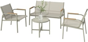 Conjunto de jardim para terraço com sofá de 2 lugares, 2 poltronas e mesa de centro em vidro temperado, 4 peças, verde