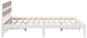 Estrado de Cama com Cabeceira Branca 140x200 cm Madeira Maciça de Pinh