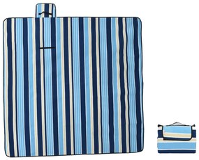 Manta piquenique dobrável 200x200 cm veludo riscas azul/branco