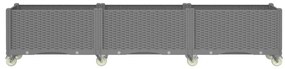 Vaso/floreira de jardim c/ rodas 240x50x54 cm PP cinzento-claro