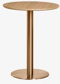 Mesa De Bar Redonda Em Mdf Xiren Ø60 Cm & Castanho Madeira Natural - Ouro Rosa Escovado - Sklum