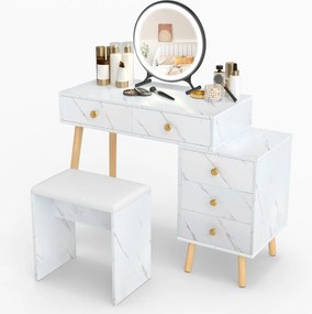 Conjunto de Toucador para maquilhagem com espelho removível, 3 luzes, 5 gavetas e banquinho acolchoado branco