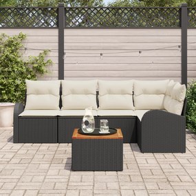 Conjunto de Sofás para Jardim de 6 Peças com Almofadas Preto Rattan Po