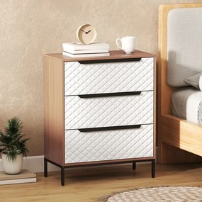 Cómoda com 3 Gavetas de Tecido Frentes com Padrão de Diamante 59,5x30x73,5 cm Móvel de Arrumação Madeira e Branco