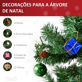 HOMCOM Árvore de Natal Artificial 180cm Ignífugo com 624 Ramos 48 Deco