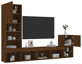 vidaXL 4 pcs móveis parede TV c/ LEDs deriv. madeira carvalho castanho
