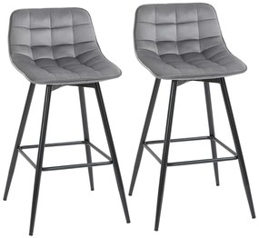 Conjunto de 2 Bancos de Bar com Encosto e Apoio para os Pés Bancos Altos Acolchoados de Estilo Nórdico 45x47x88 cm Cinza