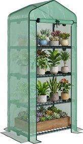 Outsunny Estufa Jardim 4 Prateleiras Cobertura PE Aço Cultivo Plantas Flores Resistente Durável 70x50x160cm Verde | Aosom Portugal