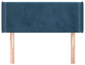 Cabeceira de cama c/ abas veludo 103x16x78/88cm azul-escuro