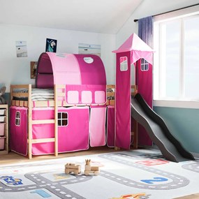 vidaXL Cama alta para criança com torre 80x200 cm pinho maciço rosa