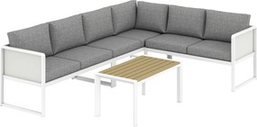 Outsunny Conjunto de Jardim de 4 peças Sofá Exterior Seccional em L com 3 Sofás de 2 Lugares em Textilene Cinza Claro e Branco | Aosom Portugal